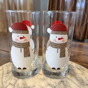 2pc VTG Libbey Snowman Tumblers Glasses Christmas Holiday Winter
